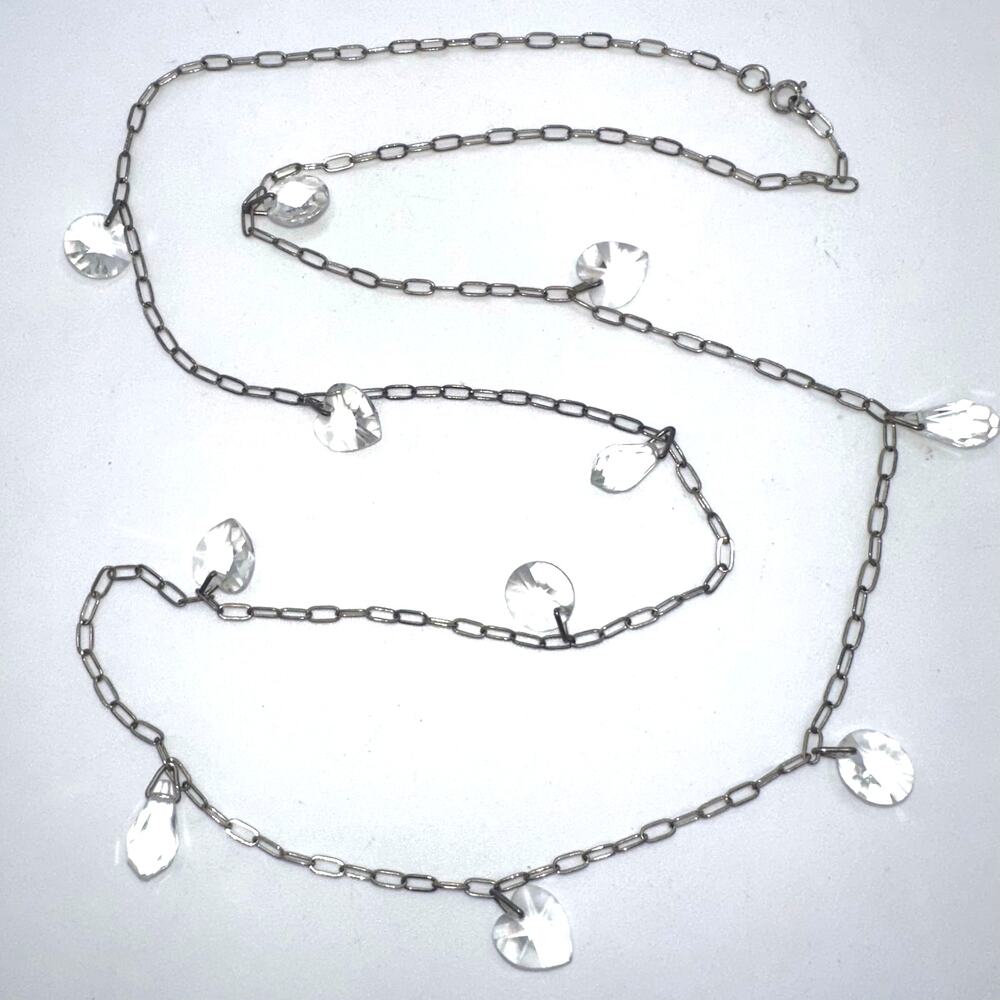 Vintage 12kt white gold filled silver tone clear glass briolettes 29.5" necklace